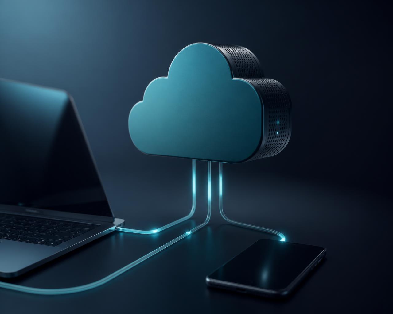 Versleutelde cloudopslag die bestanden van laptop en smartphone synchroniseert